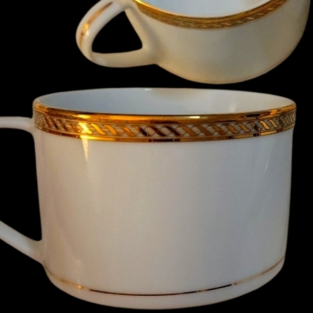 Gorham Two  White Mugs Cups with Gold Accents